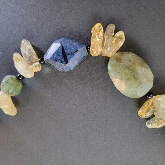 Handmade Multicolor Gemstone Bead Necklace W/ Citrine Lapis Lazuli & Green Jaspe - Picture 6 of 8